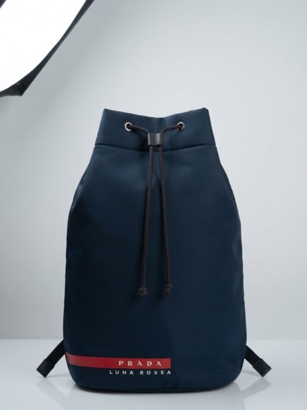 ​Authentic Prada Luna Rossa Dark Blue Drawstring Backpack / Gym Bag